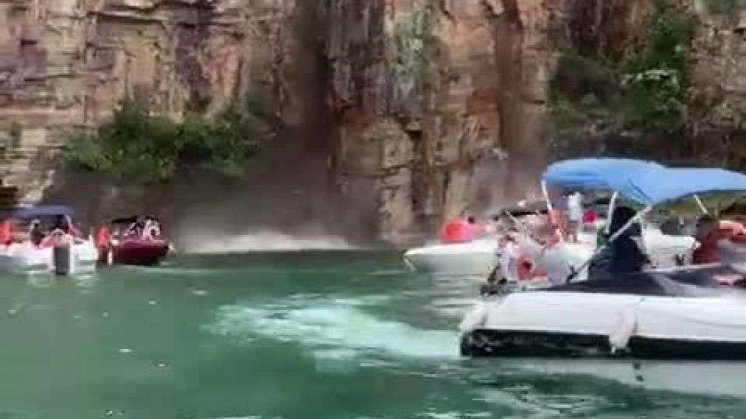 Graphic Video Captured As Massive Rock Slab Crashes Into Boaters - 6 Dead, 19 Missing