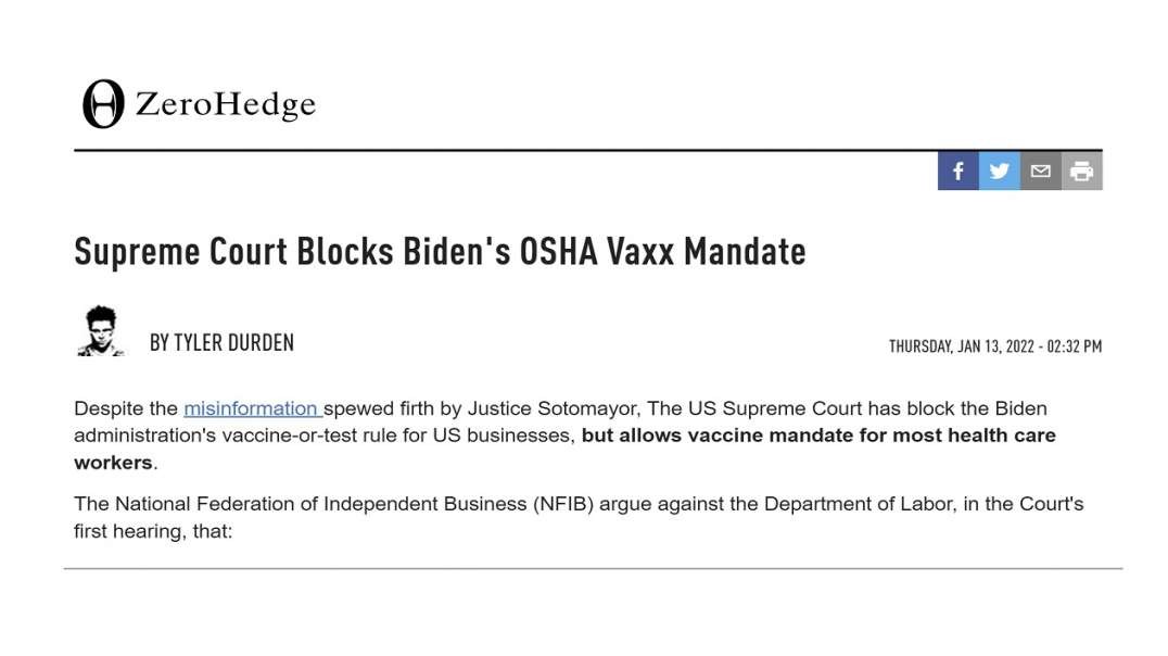 Supreme Court blocks Biden CV-19 vax For business mandate But Allows most health-care worker rule to remain