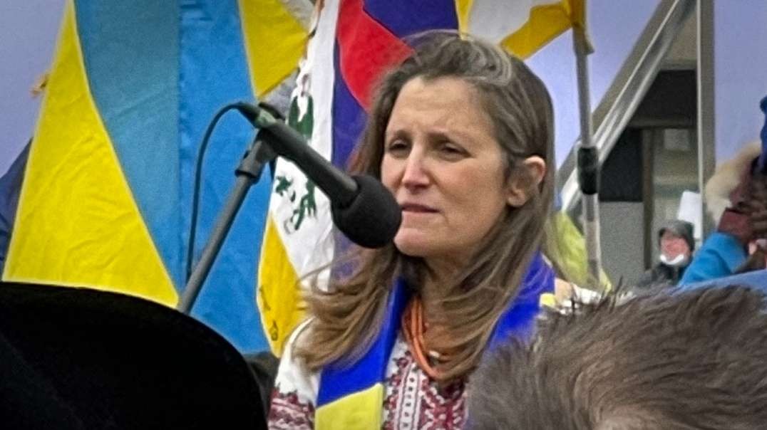 Christia Freeland Who Banned Trucker Protests Marches With Stand Ukraine Protest In Canada