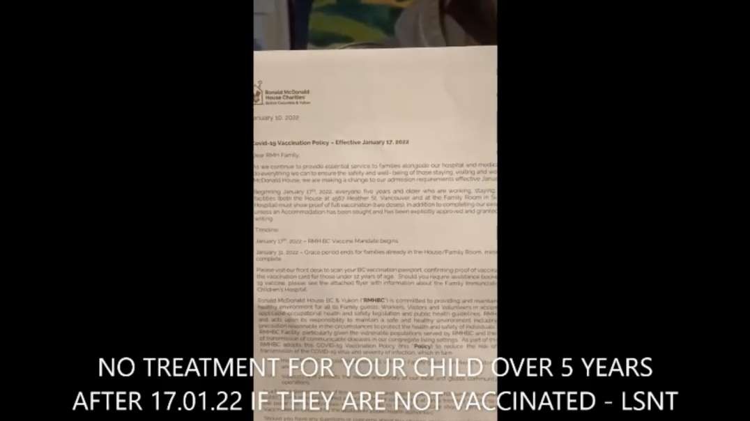 NWO Canada - NO Treatment For UnVaxxed Children Over 5 Years