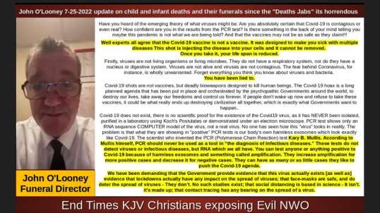John O'Looney 7-25-2022 update on child and infant deaths and their funerals since the "Deaths Jabs" its horrendous