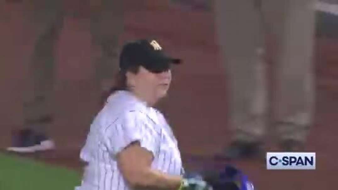 Even in friendly softball game there is no middle ground.Demorcrat gives middle finger to reps