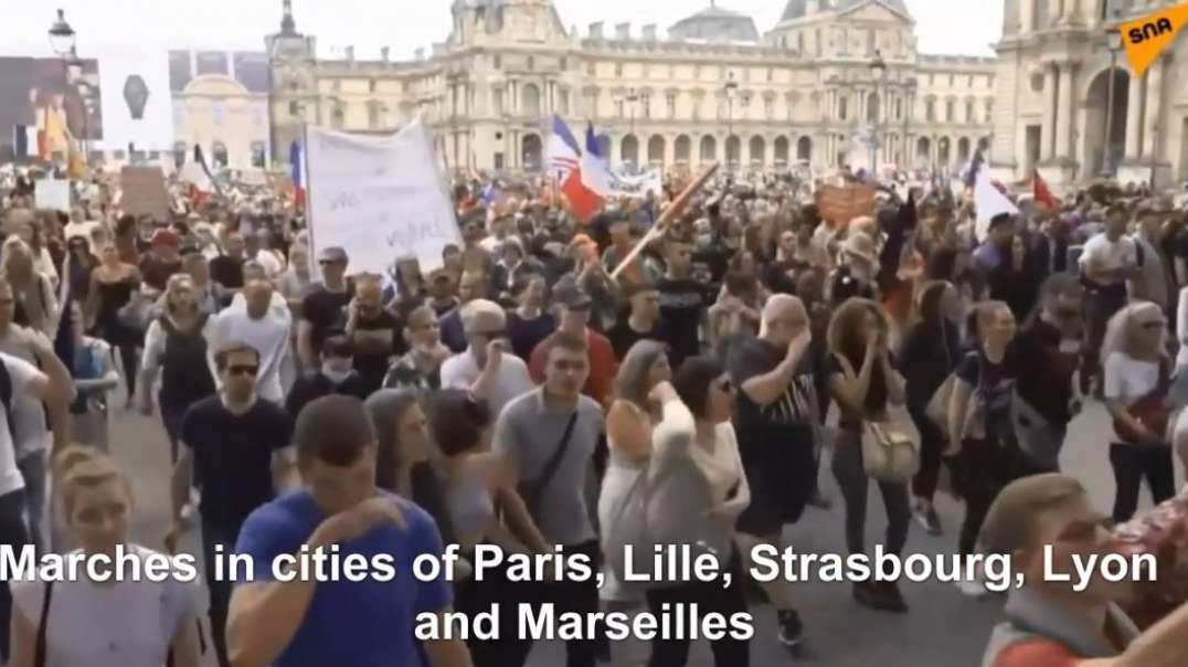 1yr ago 7-17-21 Paris France Protests Demonstrations Against Mandatory Covid-19 Vaccine Passports Emmanuel Macron.mp4