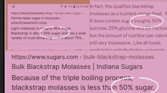 Many Problems with a Review of (alleged) Blackstrap Molasses that are Detrimental to Health