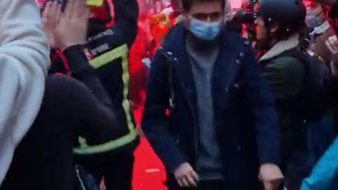 Firefighters with the people in France.