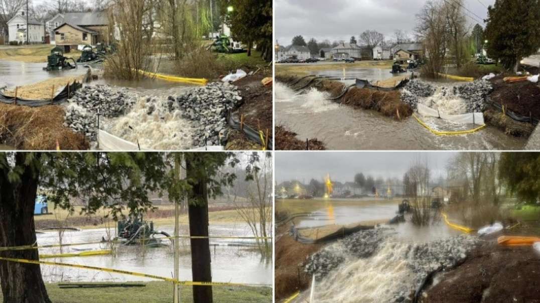 Heavy rain in East Palestine, Ohio causes temporary dam with contaminated water to overflow
