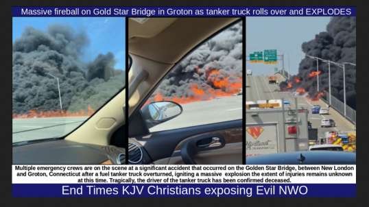 Massive fireball on Gold Star Bridge in Groton as tanker truck rolls over and EXPLODES-(1)