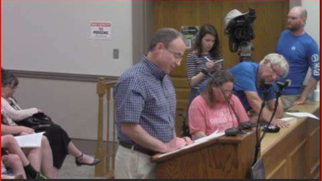 Testimony against obscene material in the Saline County Library, Defibrillator goes off mid testimony!