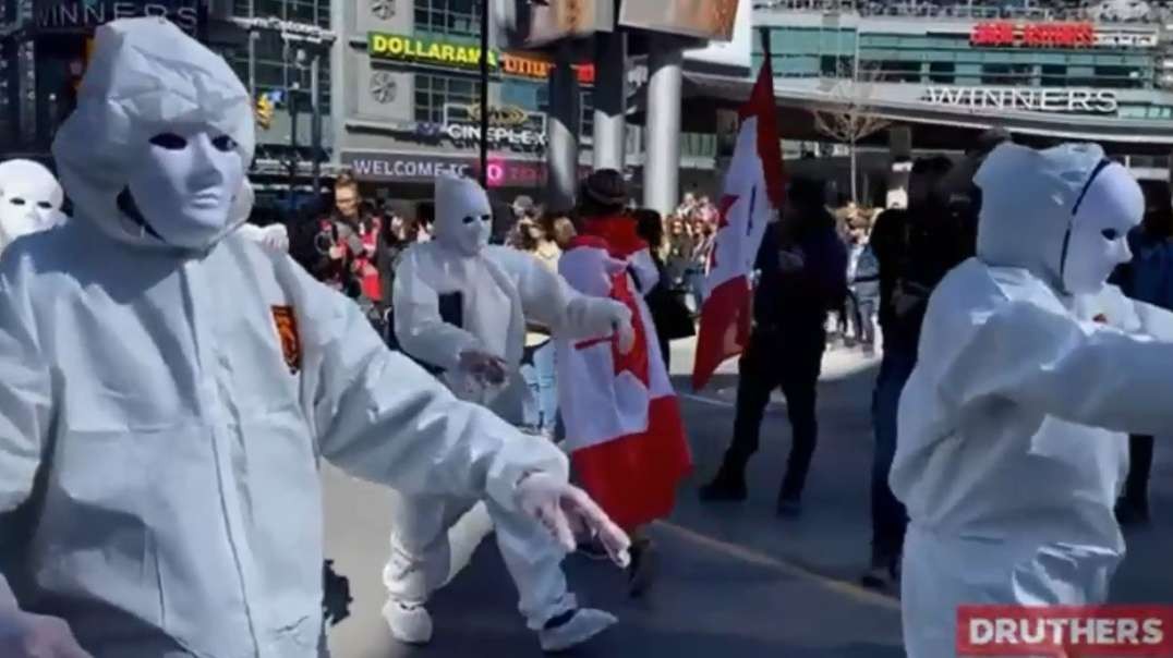 2yrs ago 3-20-21 Toronto Canada Guerilla Mask Force Zombie Protest March Dundas Square Coronavirus Mandates Clown World.mp4