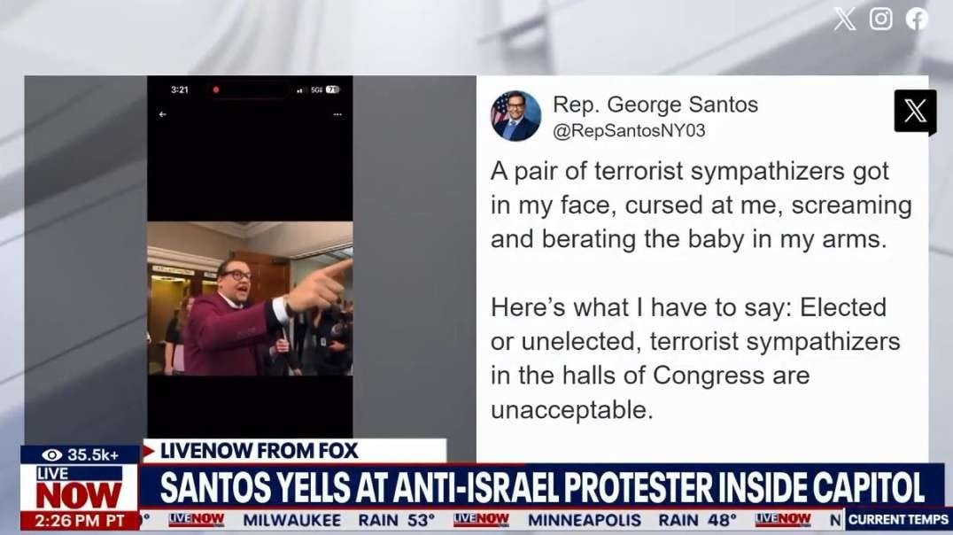 Israel Gaza War Congressman Santos screams at anti-Israel protester calls him human scum Live 10-13-23.mp4