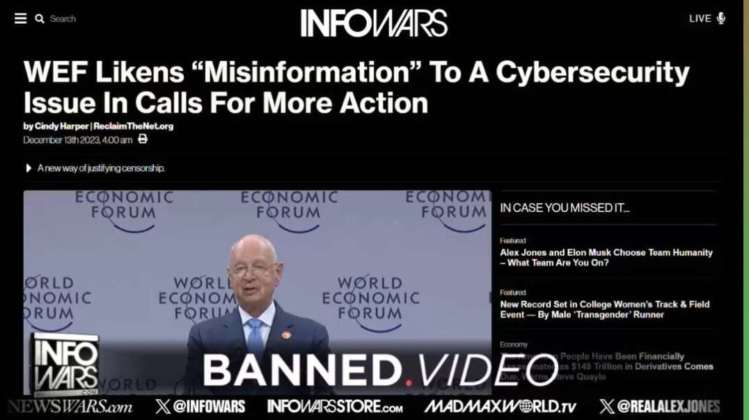 WEF Losing the Information War, Classifies 'Misinformation' as a Cyber Attack to Crush Free Speech