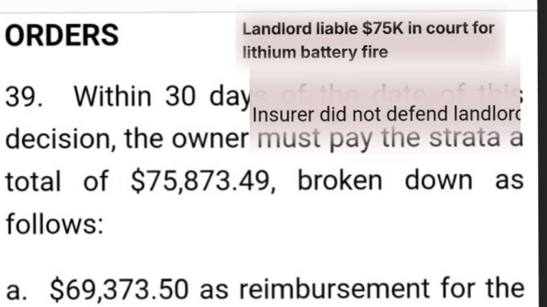 BC Canada $75K Court Judgment re Lithium Battery Fire