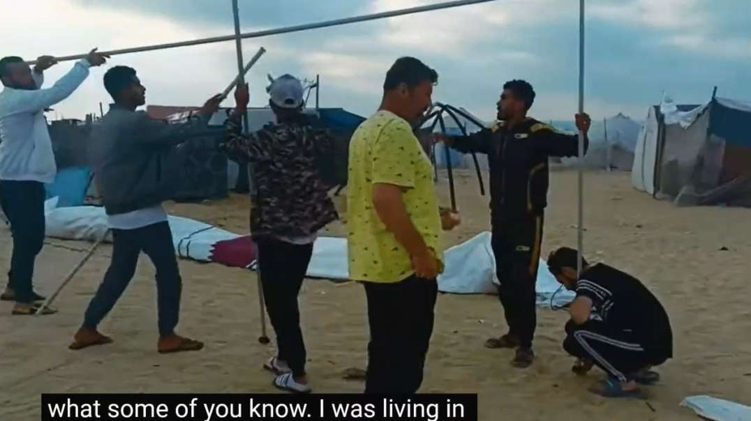 Setting Up Tent In Gaza Displacement Beach Area Israel Gaza War.mp4