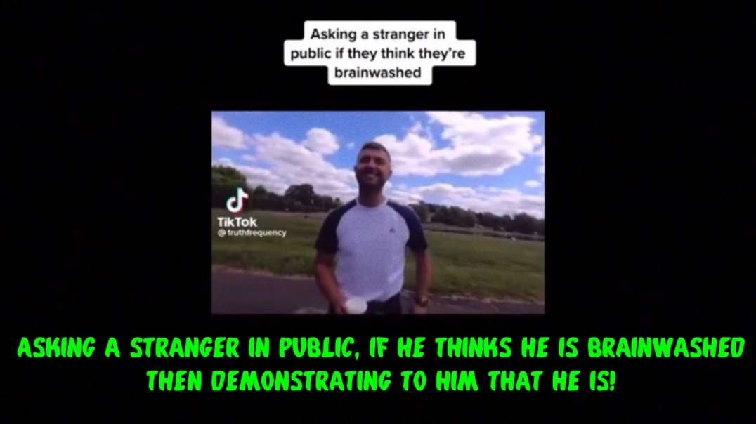 Asking a stranger in public, if he thinks he is brainwashed. Then demonstrating that he is!