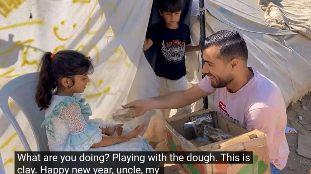 Distributing Cakes to The Displaced in Rafah Gaza Tents Israel Gaza War.mp4