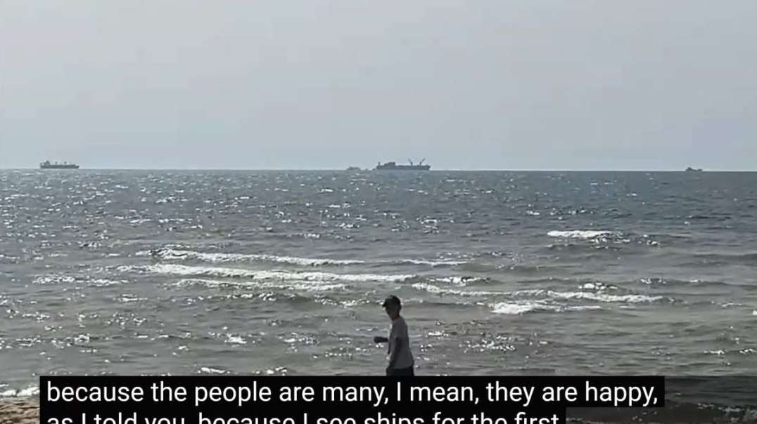 North Gaza Watching American Aid Ships Docking in Built Port.mp4
