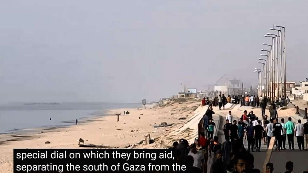 Gaza Watching American Aid Ships Docking in Built Port.mp4