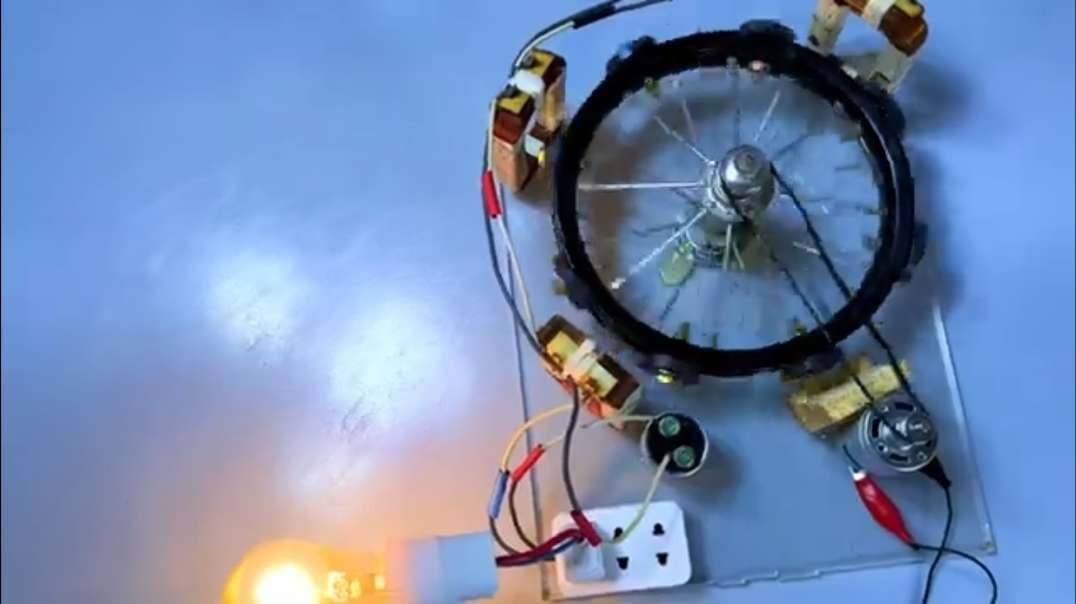 I turn cycle wheel into 60000w free energy generator using microwave copper coils