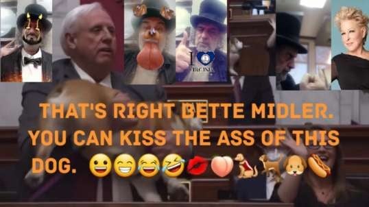 Justice Told Midler To Kiss The Behind Of His Dog.  😀😁😂🤣💋🍑🐕‍🦺🐕🐶🌭