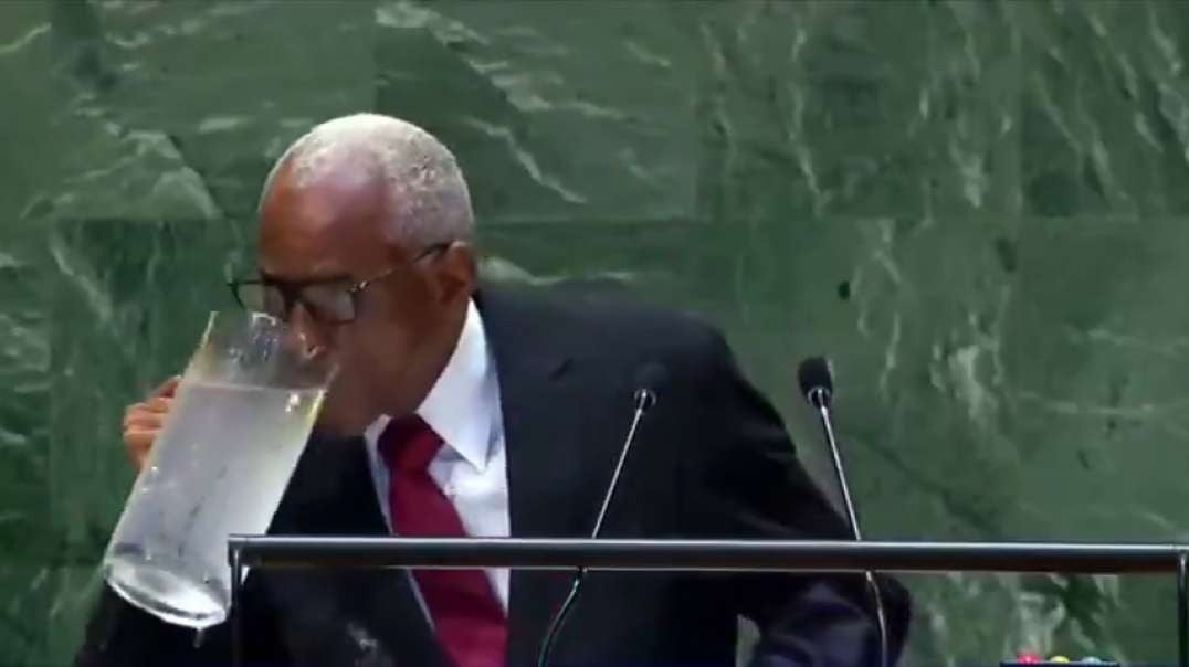 They even staged Haitian politician at the UN the way he drinks out the pitcher eating pets psyop