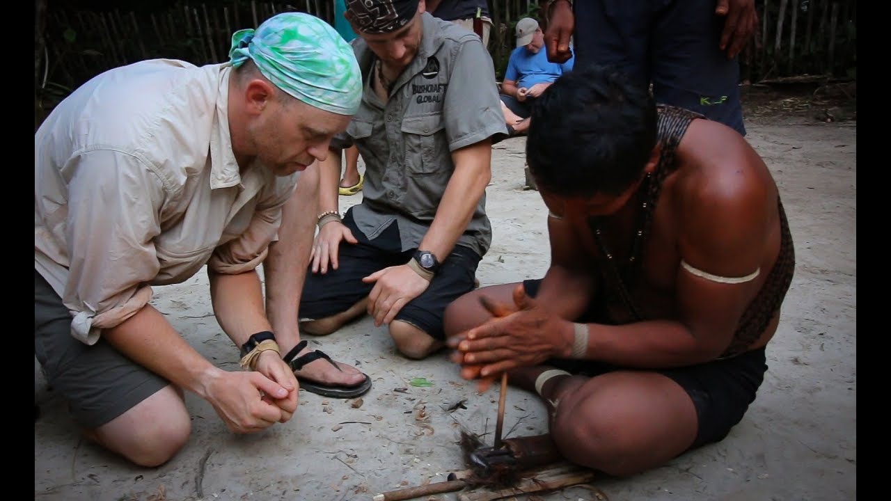 Hand Drill Friction Fire in the Amazon Jungle with the Native Matis